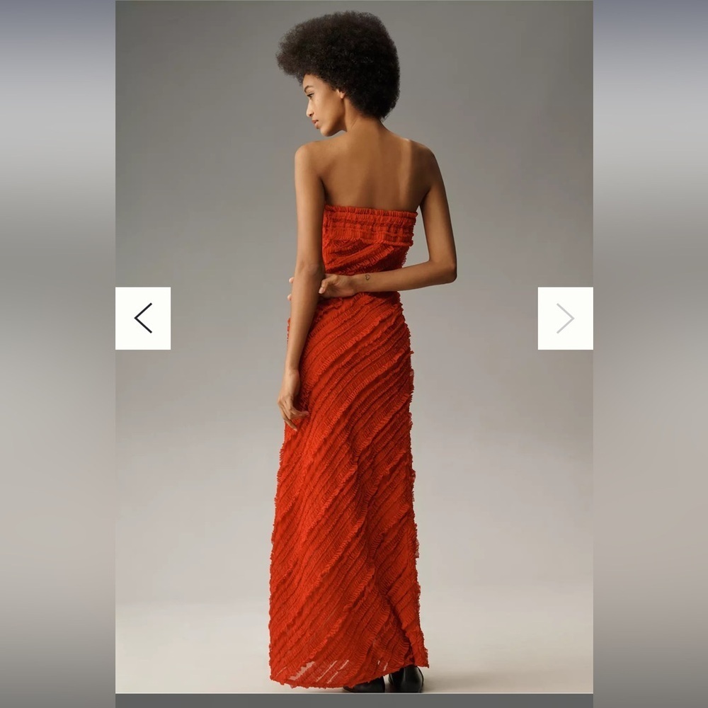 Anthropologie Endless Rose Strapless Textured Column Midi Dress Small Color Red - Picture 3 of 7
